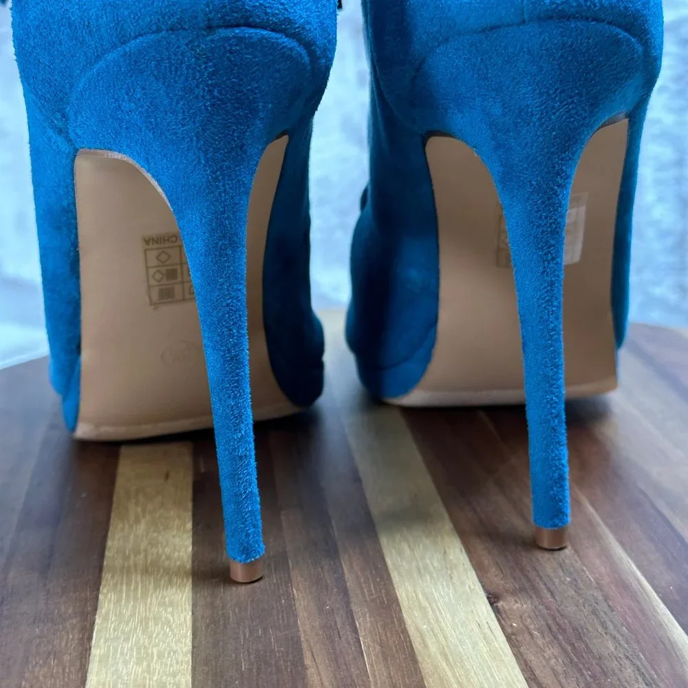 * So Me Teal Lace Up High Heel Ankle Boots - Picture 9 of 9